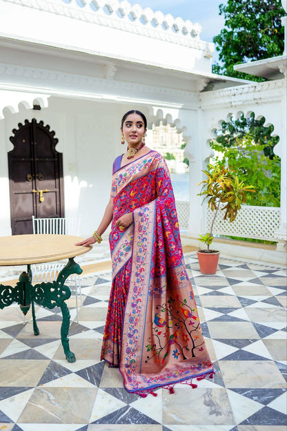 Magenta Traditional Paithani Silk Saree
