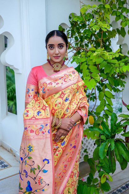 Yellow Traditional Paithani Silk Saree