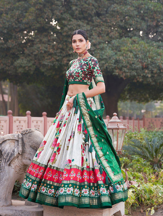 Green Traditional Wedding Wear Silk Lehenga