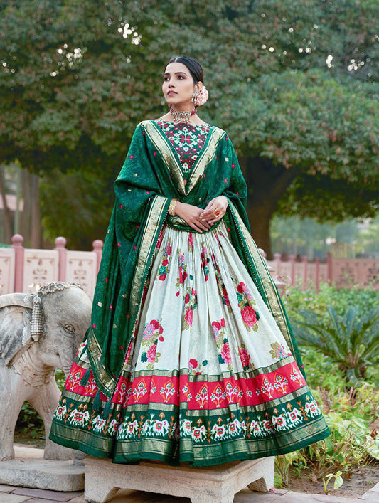 Green Traditional Wedding Wear Silk Lehenga