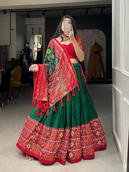 Green Traditional Wedding Wear Silk Lehenga
