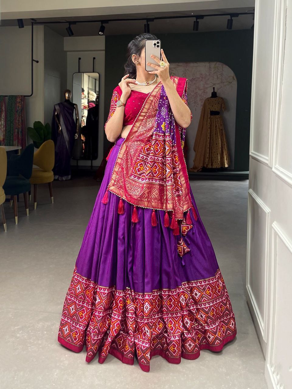 Purple Traditional Wedding Wear Silk Lehenga