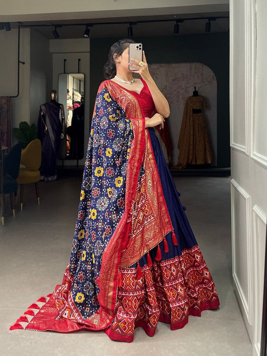 Navy Traditional Wedding Wear Silk Lehenga