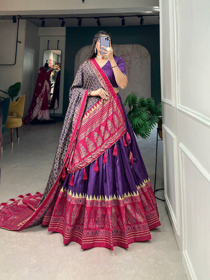 Purple Traditional Wedding Wear Silk Lehenga