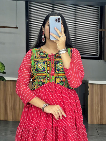 Trendy Printed Gowns With Mirror Work