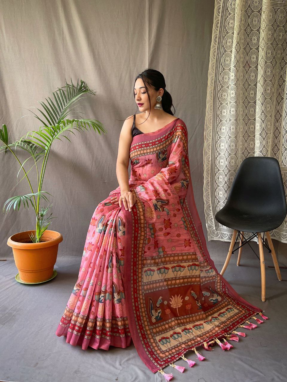 Tulip Pink Pure Malai Cotton Saree