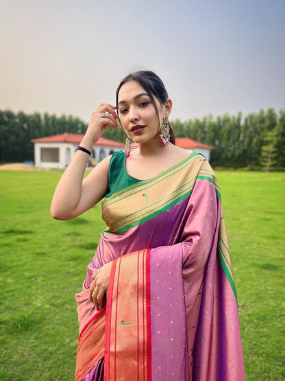 Tulip Pink Traditional Paithani Weaving Saree