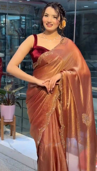 Two Tone Golden Diamond Suneri Saree