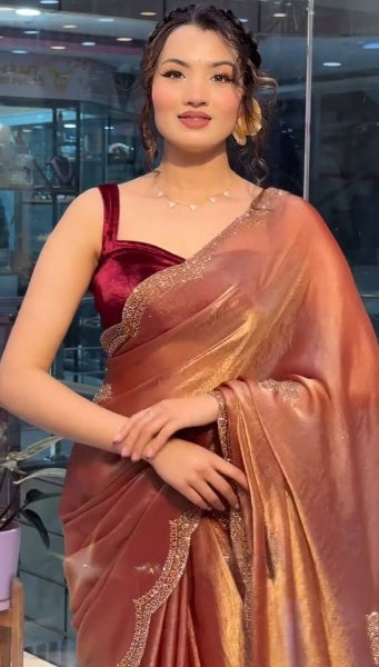 Two Tone Golden Diamond Suneri Saree