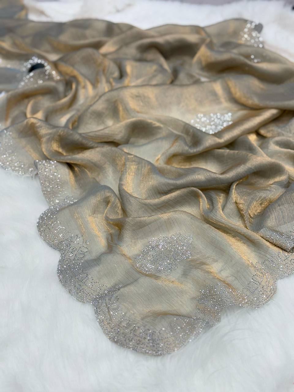 Two Tone Grey Golden Diamond Suneri Saree