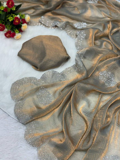Two Tone Grey Golden Diamond Suneri Saree