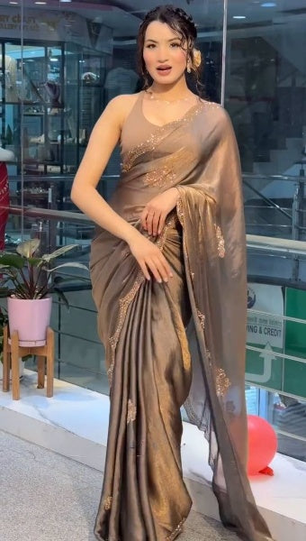 Two Tone Grey Golden Diamond Suneri Saree