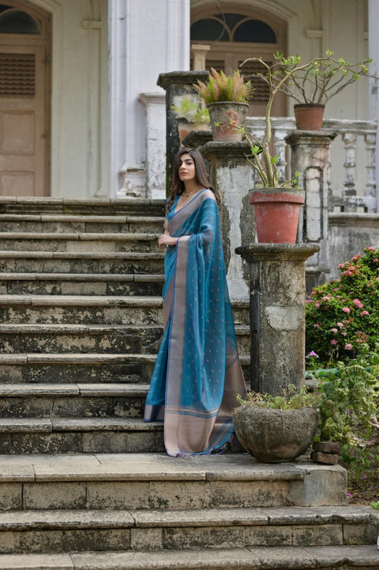 Venice Blue Traditional Kalyani Silk Saree