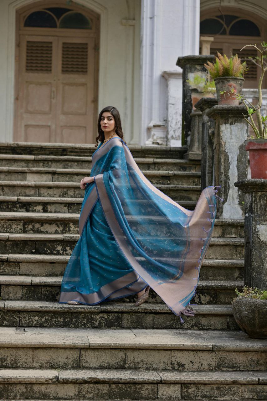 Venice Blue Traditional Kalyani Silk Saree