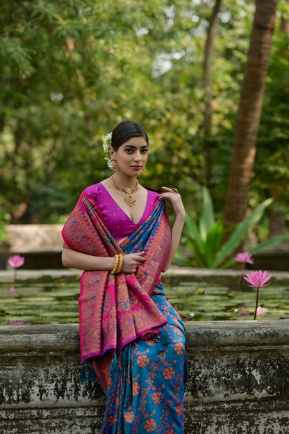 Venice Blue Wedding Wear Pashmina Silk Saree