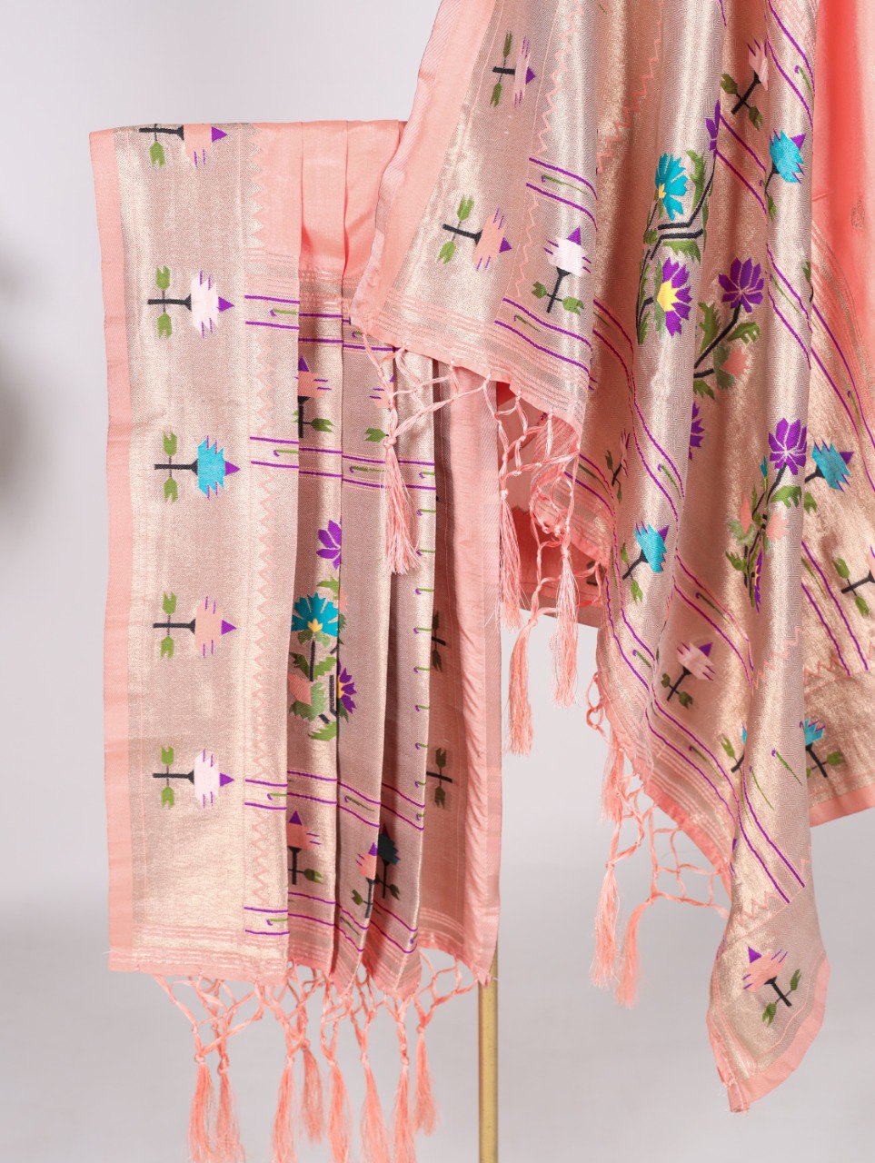 Peach Jacquard Silk Paithani Dupatta