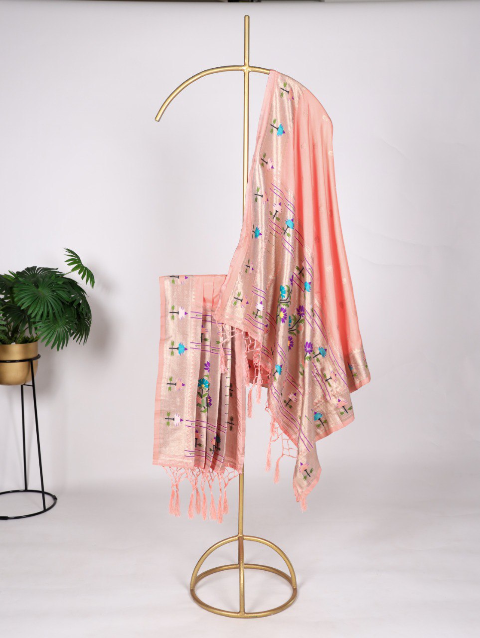 Peach Jacquard Silk Paithani Dupatta