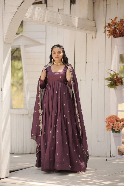 Designer Long Gown Dress With Dupatta Set