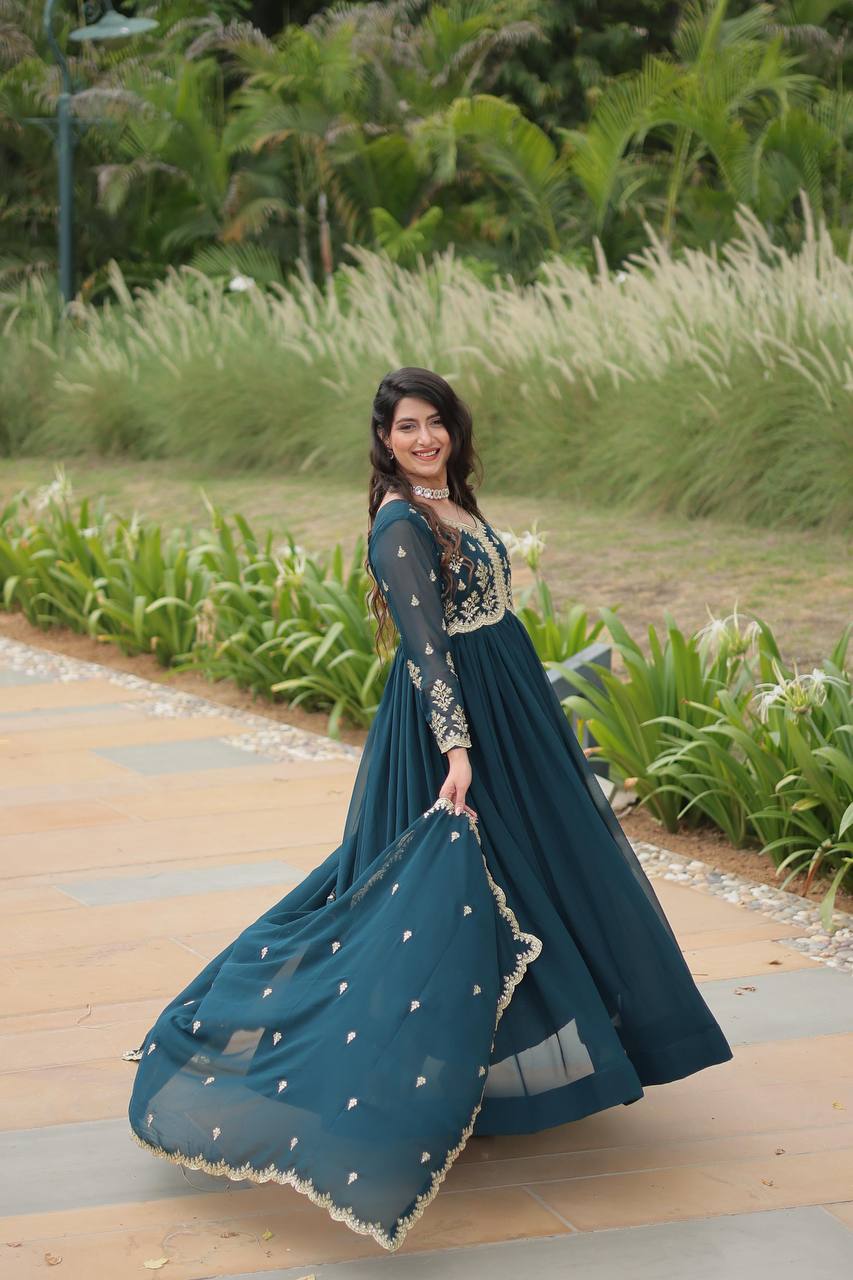 Wedding Wear Designer Long Gown Dress With Dupatta
