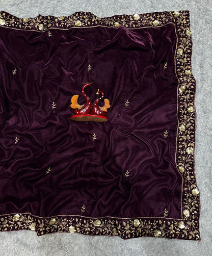 Wedding Wear Designer Viscose Velvet Saree
