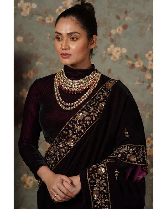Wedding Wear Designer Viscose Velvet Saree