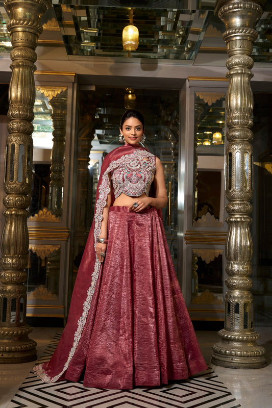 Wedding Wear Gold Crush Lehenga