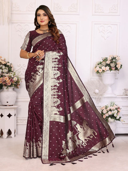 Wine Wedding Wear Kochi Silk Saree