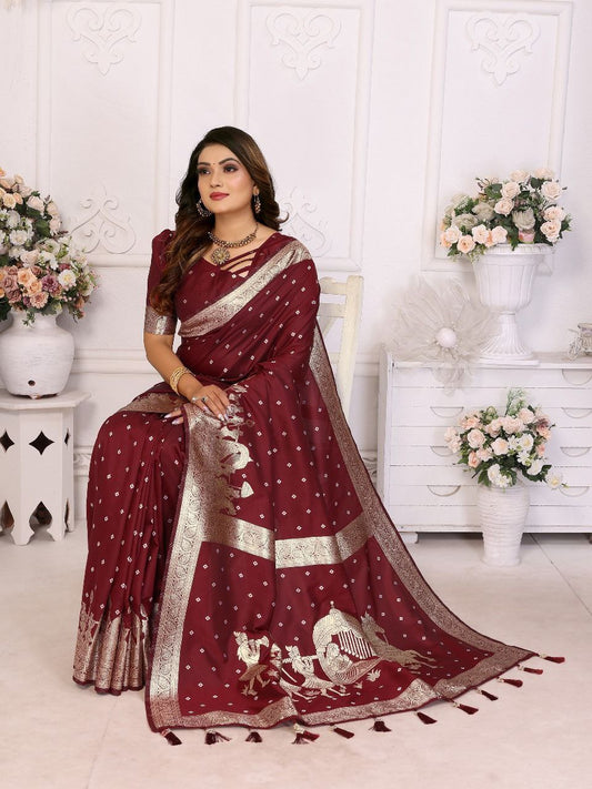 Maroon Wedding Wear Kochi Silk Saree