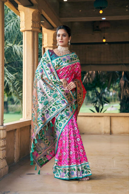 Rani Pink Wedding Wear Paithani Silk Saree