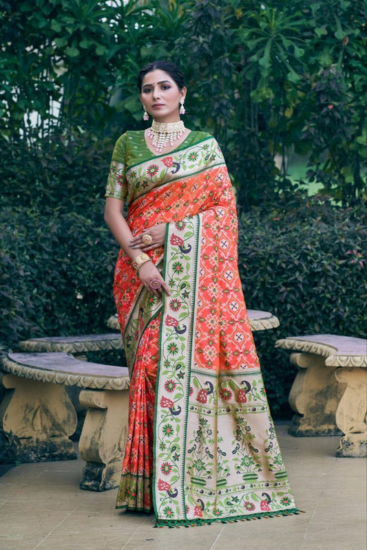 Orange Wedding Wear Paithani Silk Saree