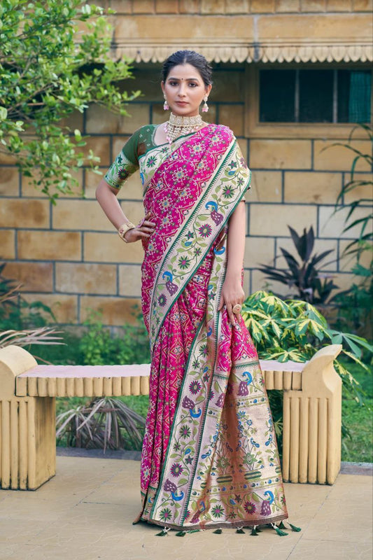 Rani Pink Wedding Wear Paithani Silk Saree
