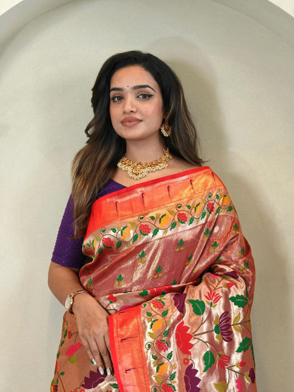 Wedding Wear Paithani Silk Saree In Multicolor