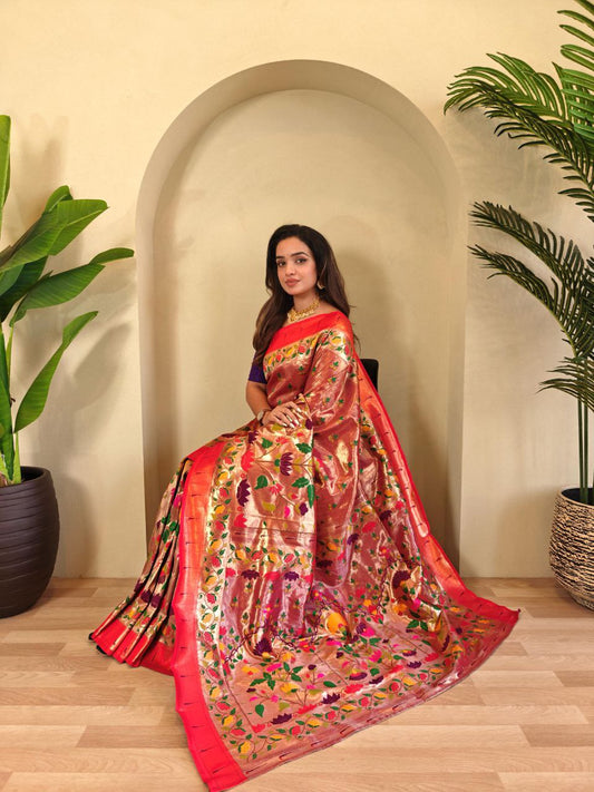Wedding Wear Paithani Silk Saree In Multicolor