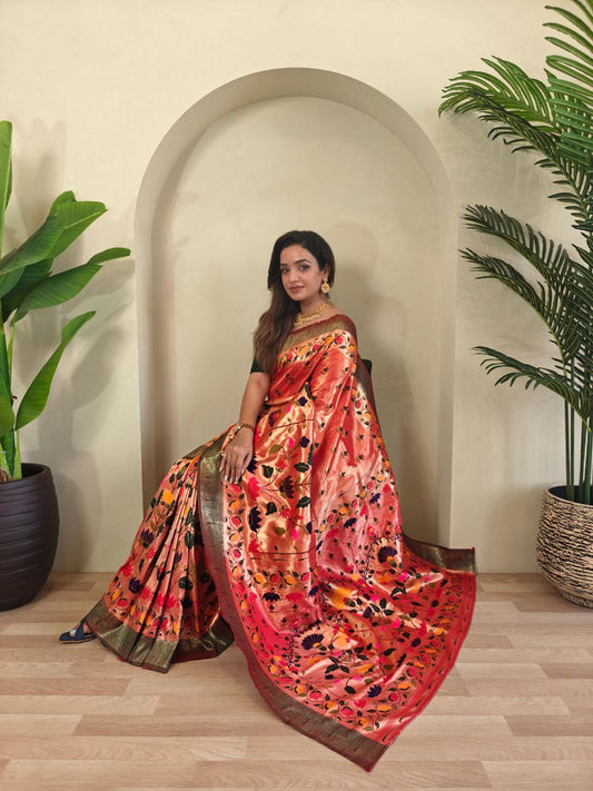 Wedding Wear Paithani Silk Saree In Multicolor