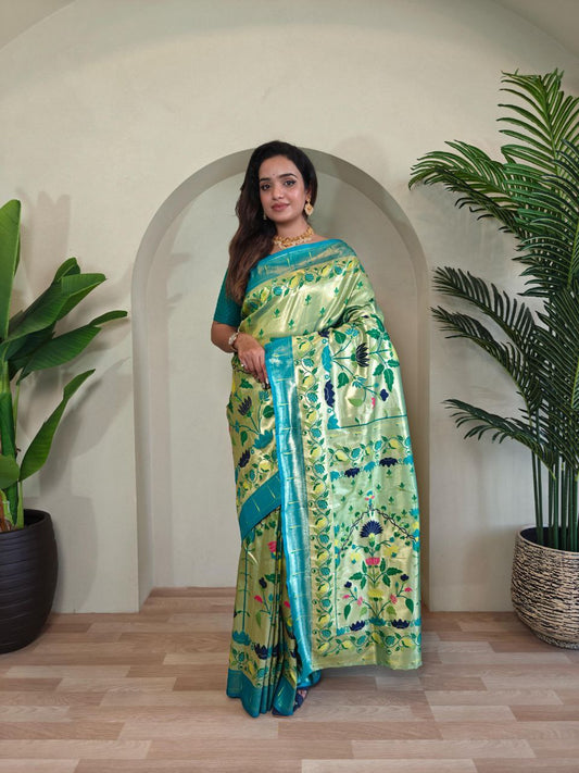 Wedding Wear Paithani Silk Saree In Pista Green