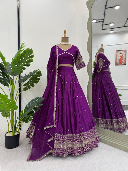 Wedding Wear Purple Satin Silk Lehenga