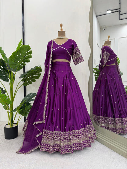Wedding Wear Purple Satin Silk Lehenga
