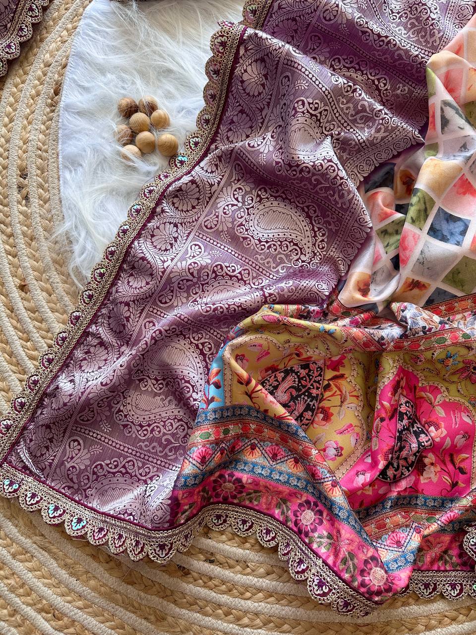 Wedding Wear Tussar Dola Satin Silk Saree