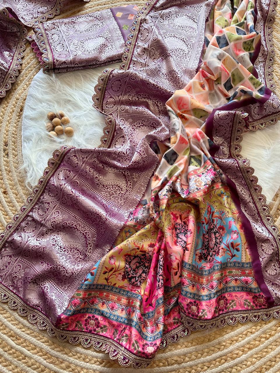 Wedding Wear Tussar Dola Satin Silk Saree