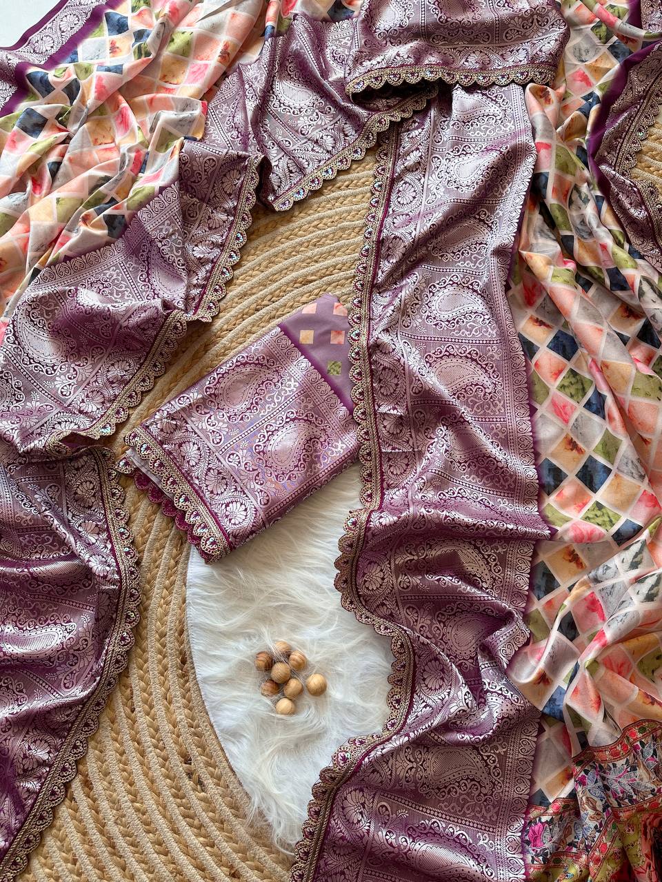 Wedding Wear Tussar Dola Satin Silk Saree