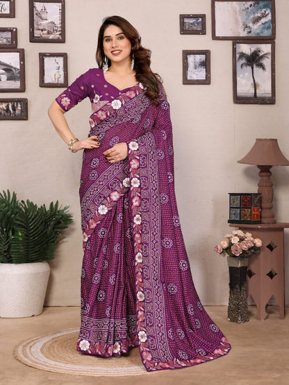 Wedding Wear vichitra Saree in Purple
