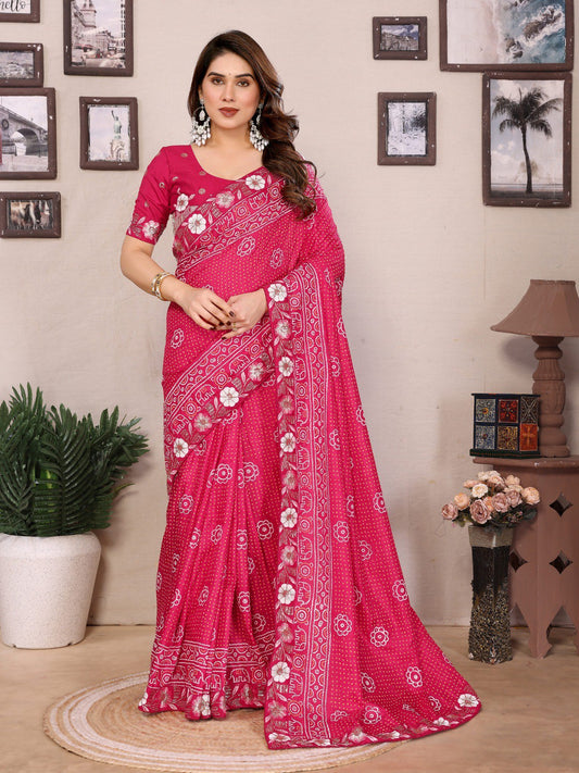 Wedding Wear vichitra Saree in Rani