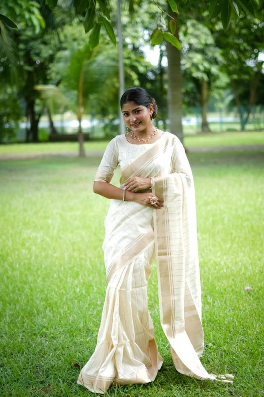 White Banarasi Raw Silk Saree