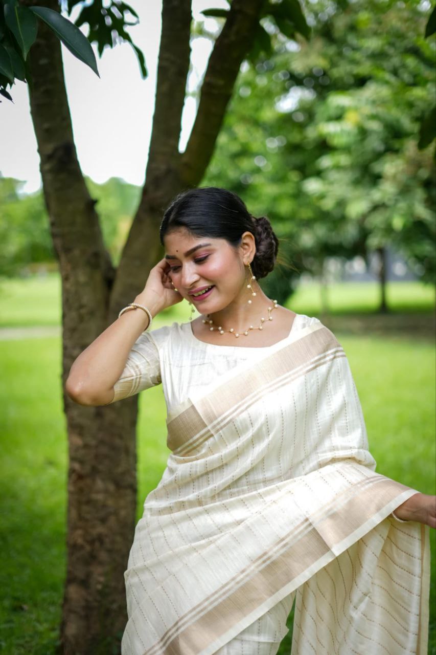 White Banarasi Raw Silk Saree