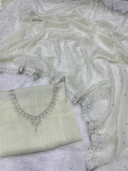White Bollywood Style Crunchy Silk Saree