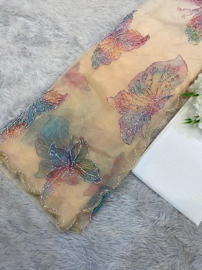 Butterfly Printed Organza Saree