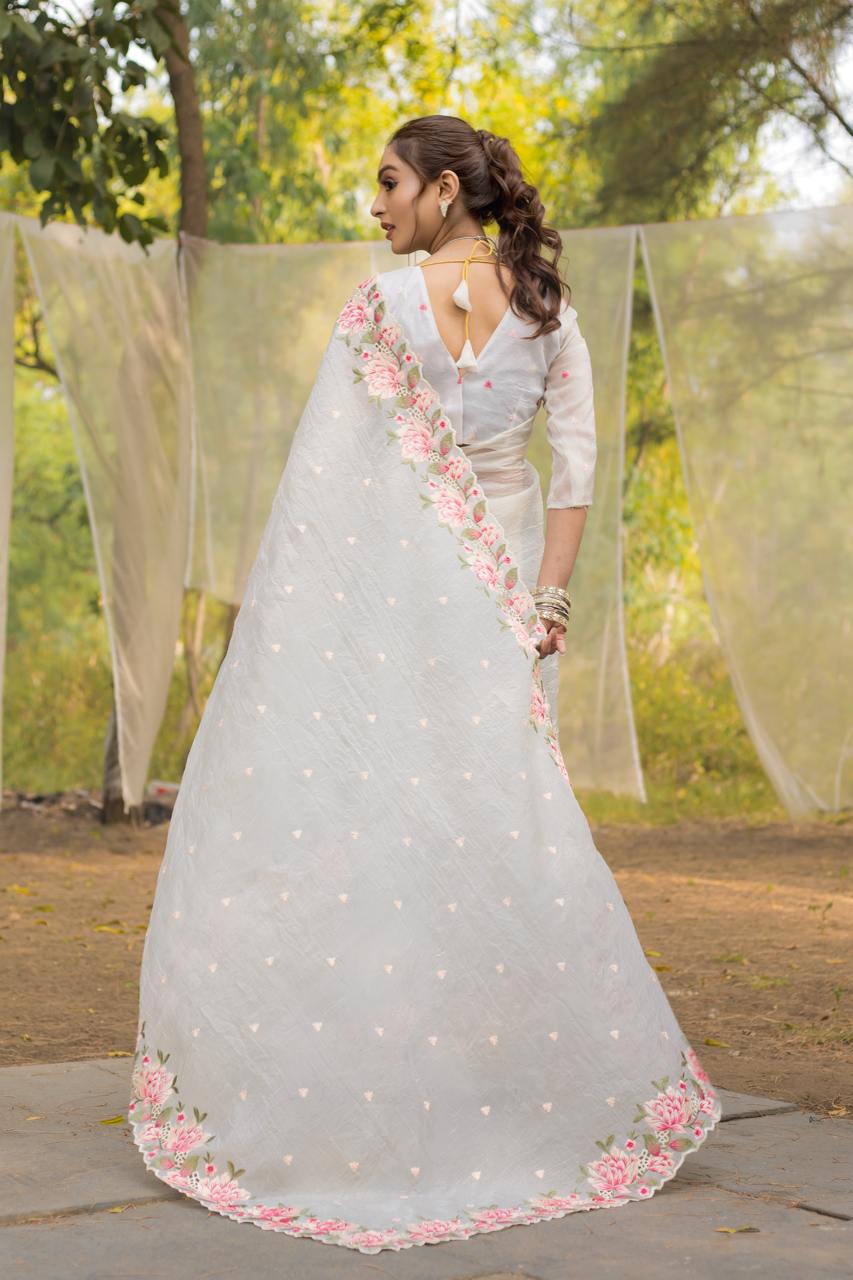 White Crush Silk Saree