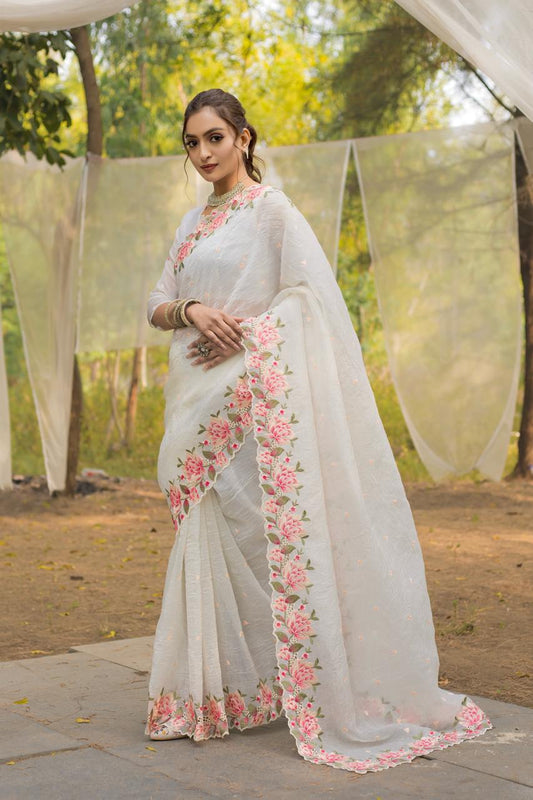 White Crush Silk Saree