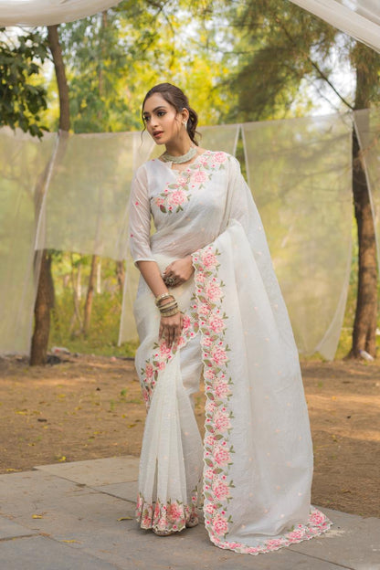 White Crush Silk Saree