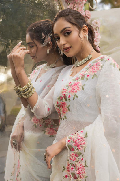 White Crush Silk Saree